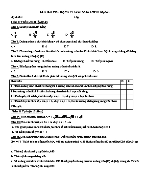 Đề kiểm tra học kỳ I môn Toán Lớp 9